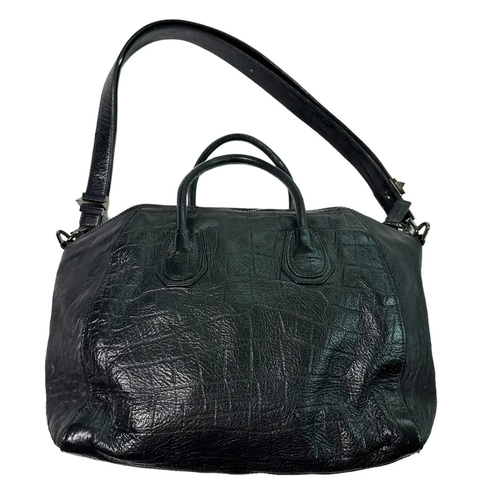 Vintage Givenchy Black Leather Croc Embossed Antigona Bag